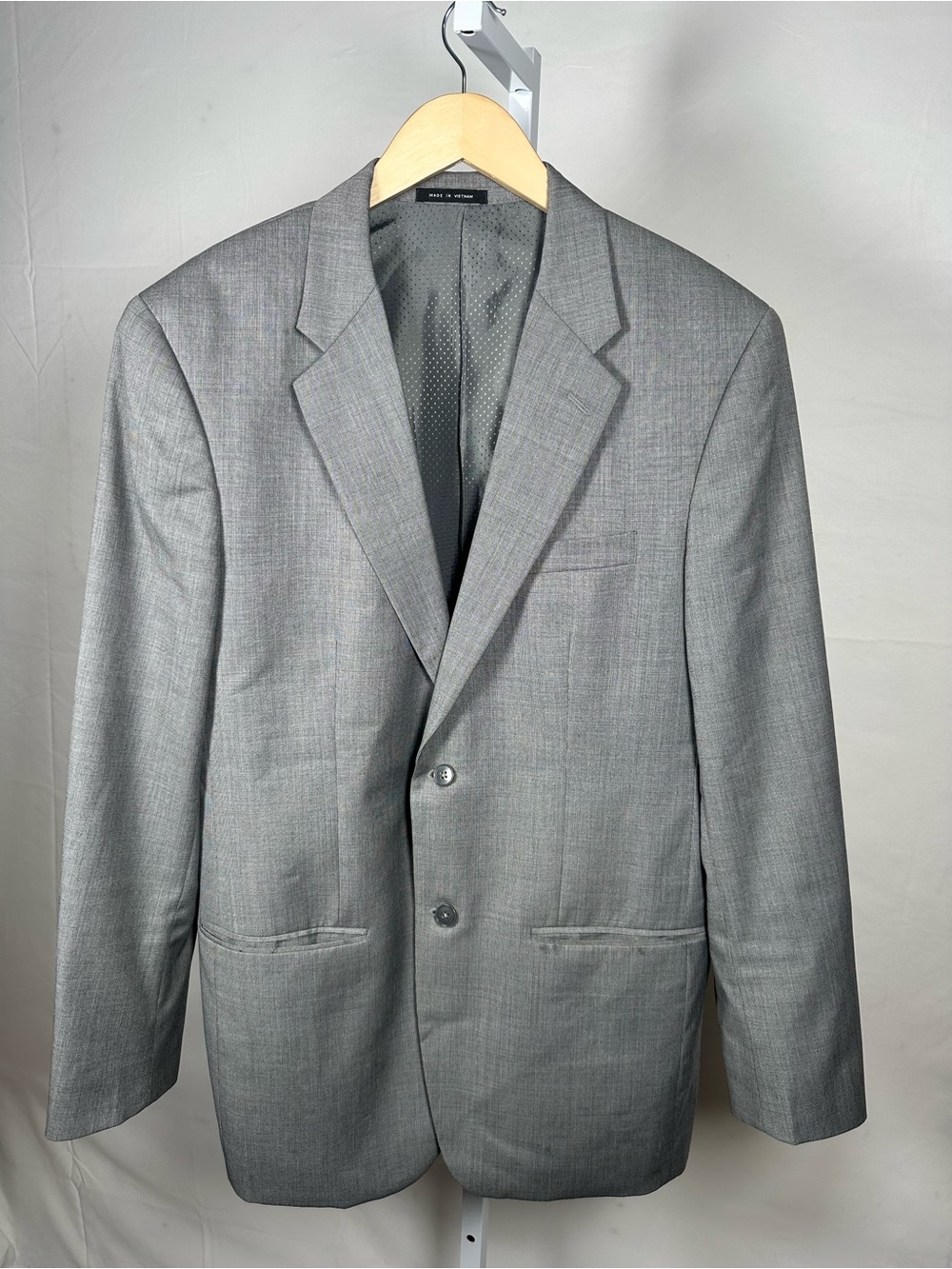 Men’s 42L Light Gray Wool Blend Two Button Suit Jacket Blazer 42 Long